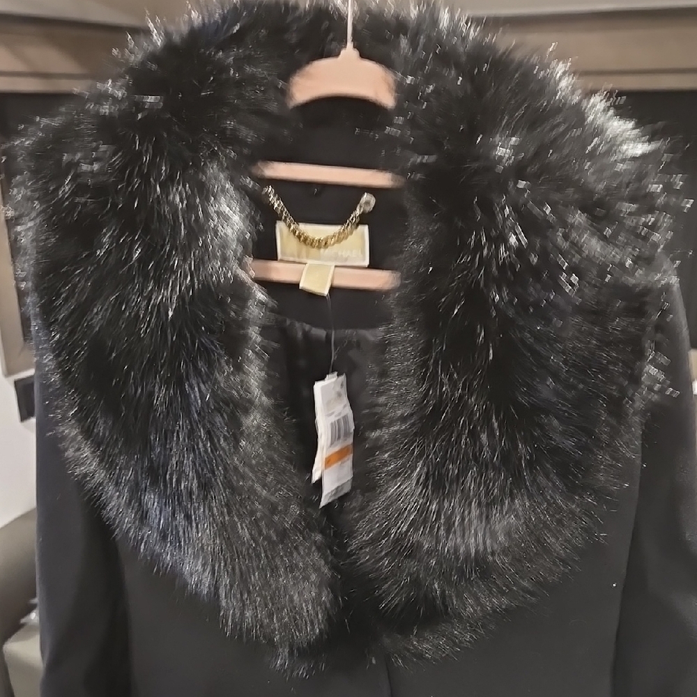 Elegant Black Faux Fur Collar Coat